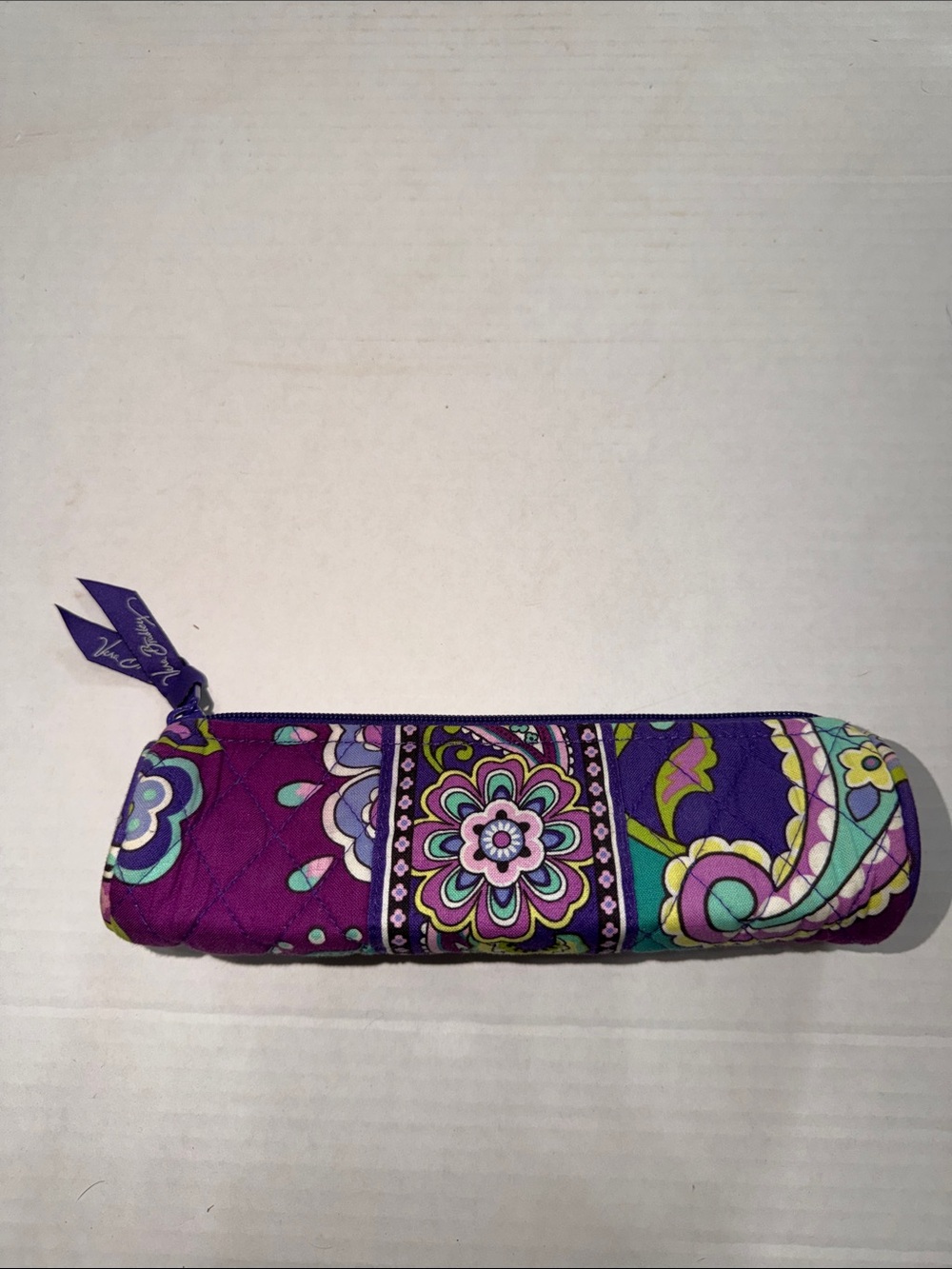 Vera Bradley Purple Quilted ‘Heather Paisley’ Floral Cosmetic Pencil Pouch